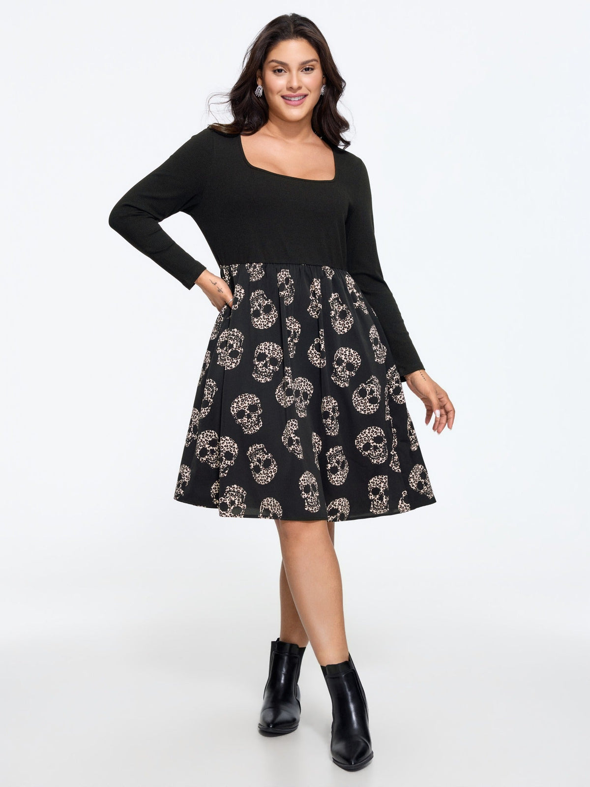 Leopard Skull Print Square Neck Mini Dress
