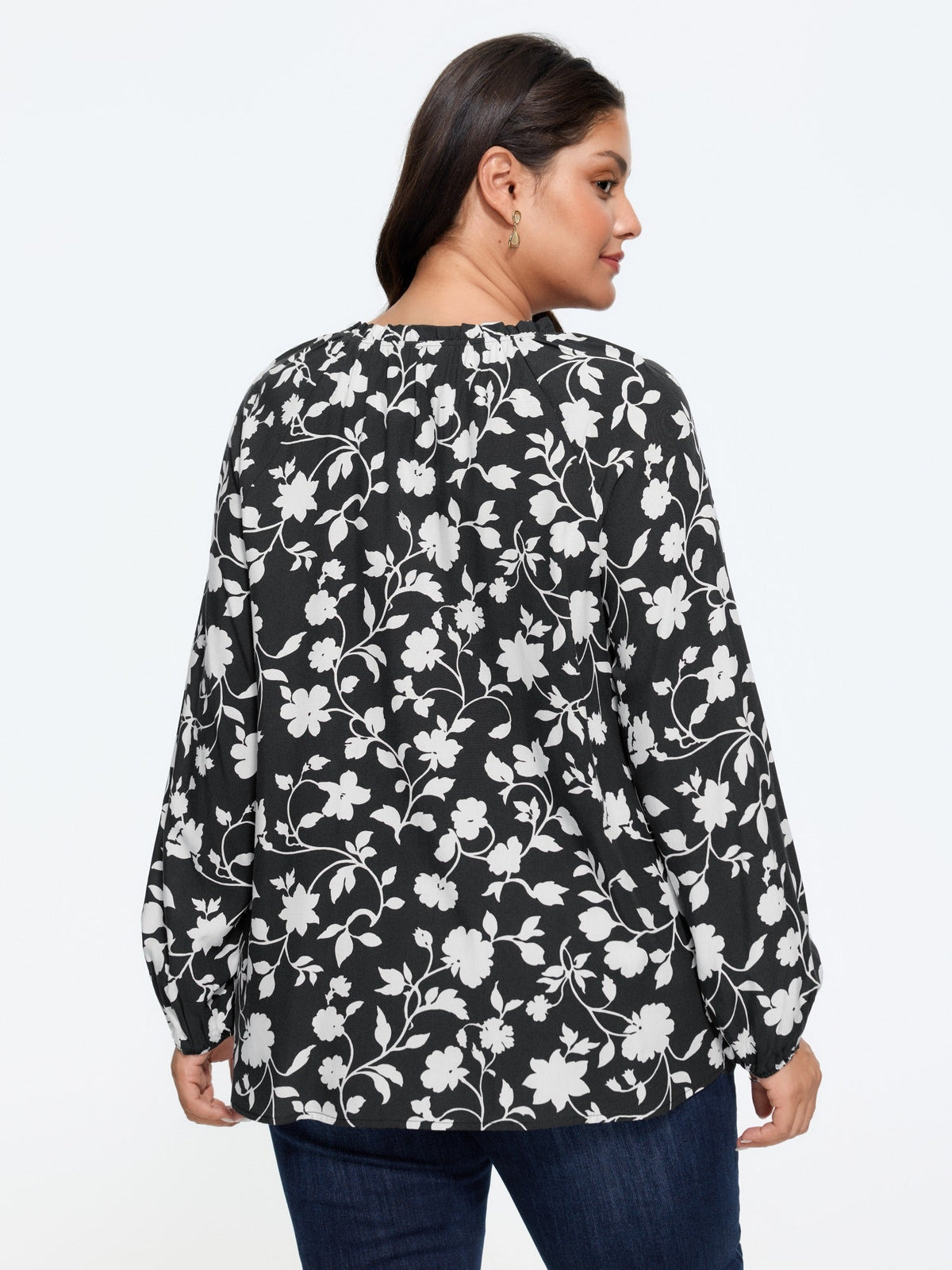 Floral Print Tie Neck Loose Blouse