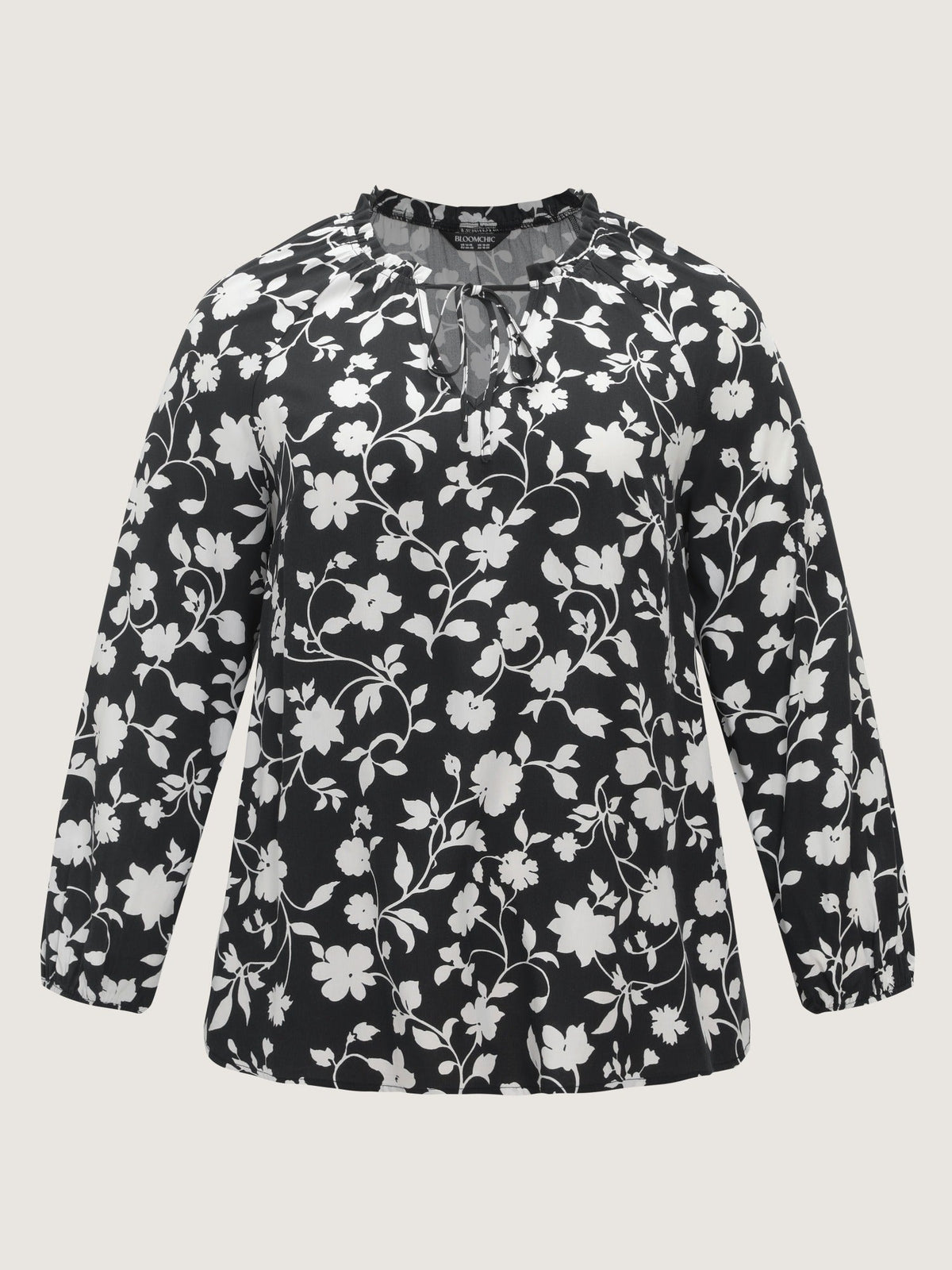 Floral Print Tie Neck Loose Blouse