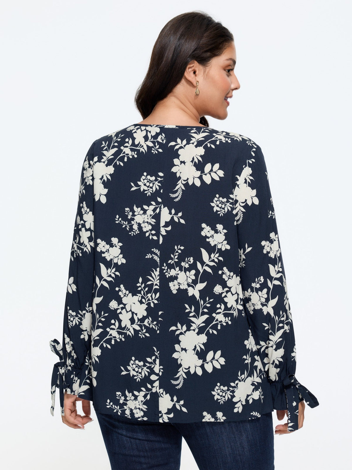 Floral Print Tie Cuff Detail Blouse