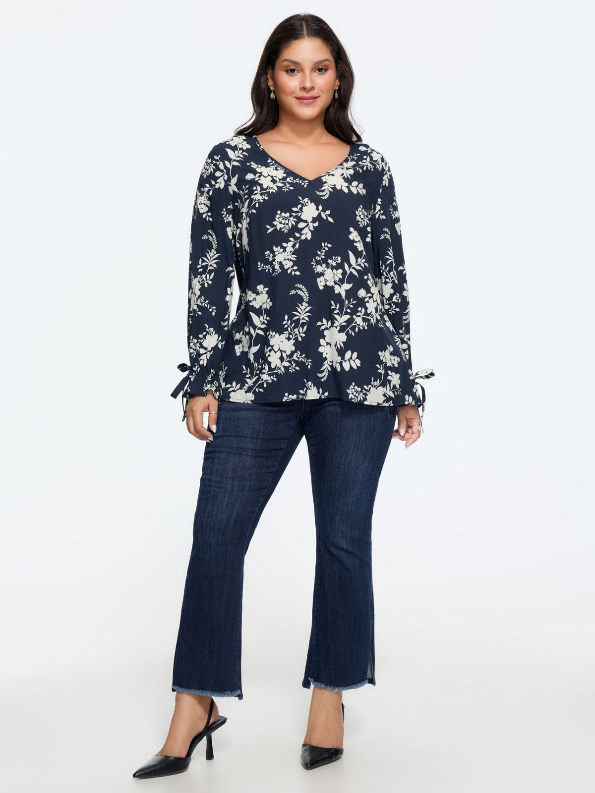 Floral Print Tie Cuff Detail Blouse