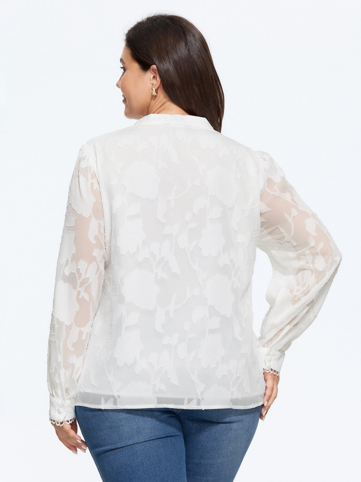 Textured Floral Jacquard Sheer Chiffon Blouse