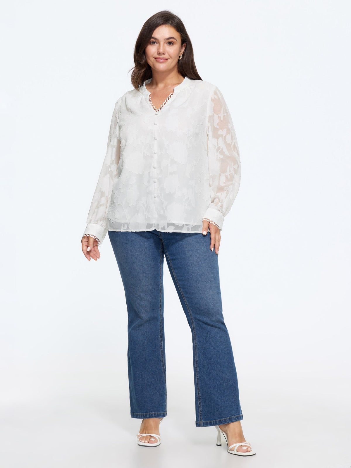 Textured Floral Jacquard Sheer Chiffon Blouse