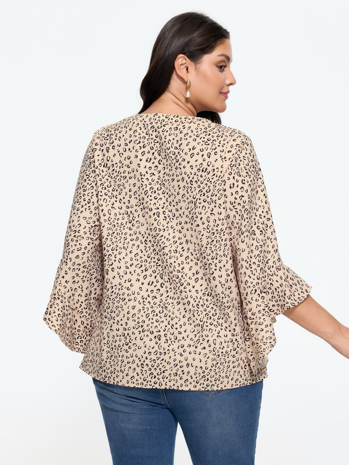 Leopard Print Flared Sleeve Loose Chiffon Blouse