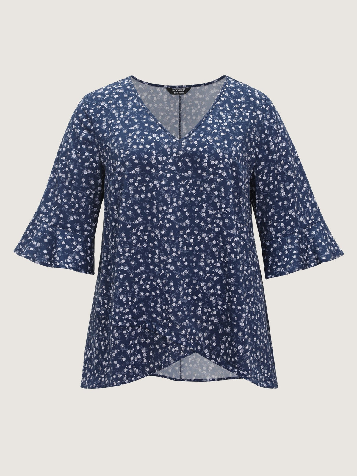 Ditsy Floral Print Asymmetrical Layered Hem Tunic Blouse