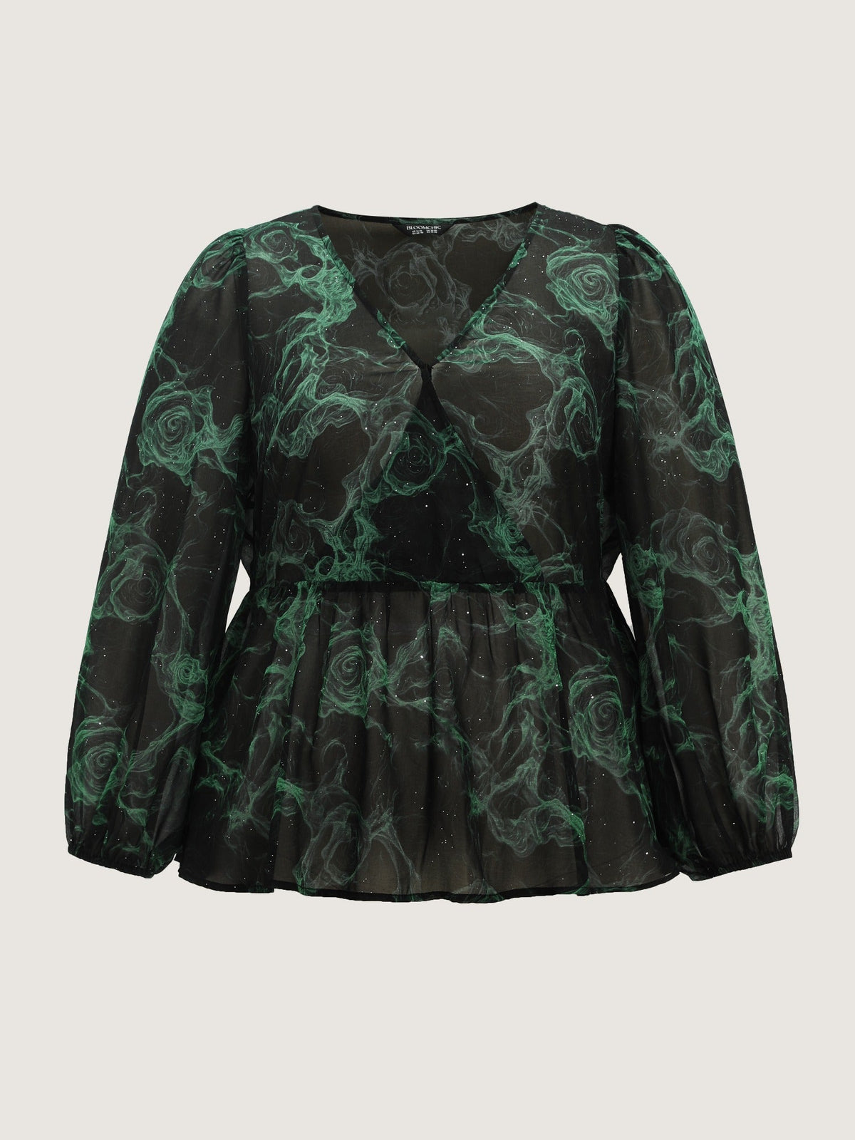 V‑Neck Swirl Print Sheer Blouse