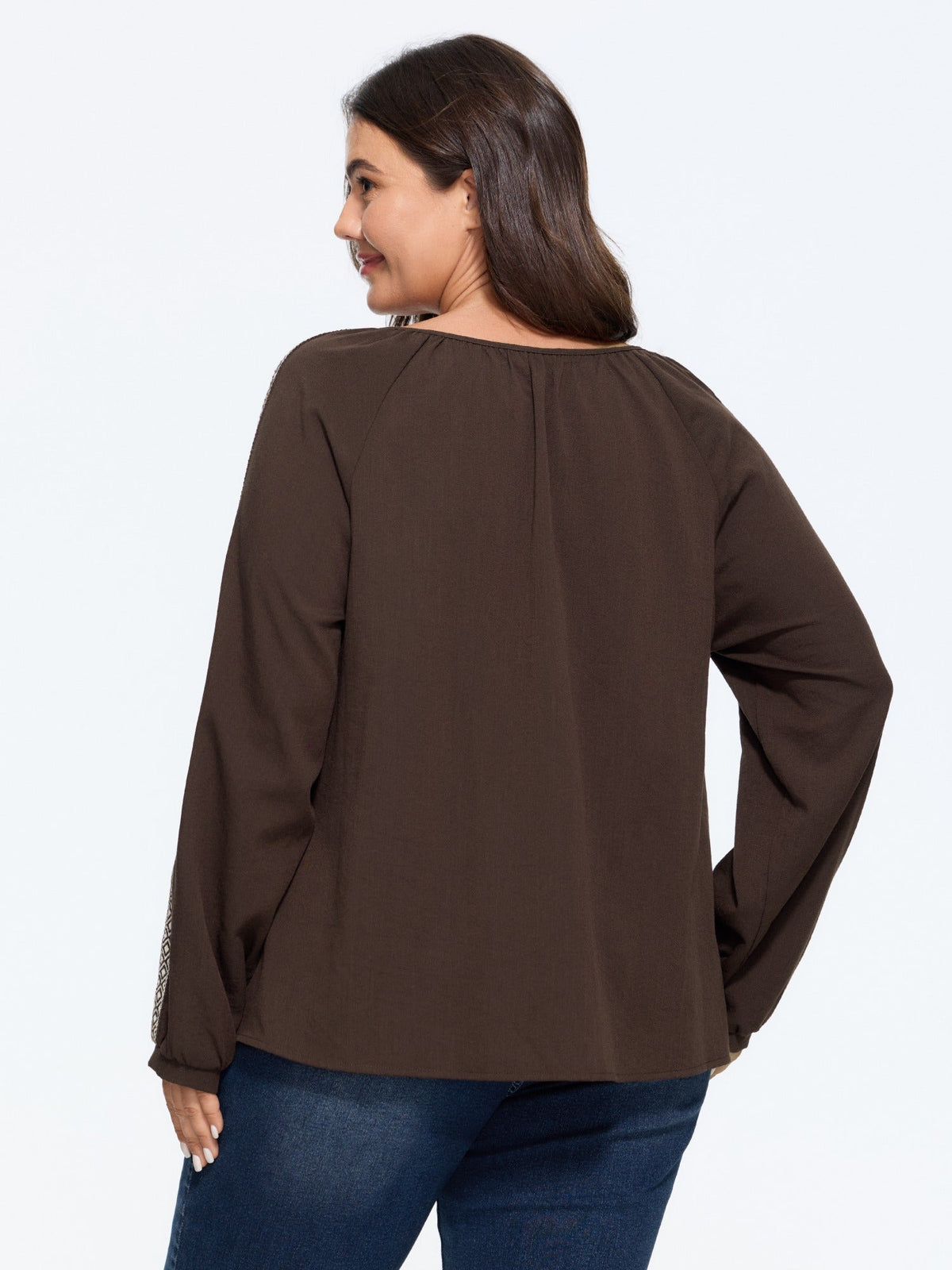 Geometric Tape Tassel Tie Blouse