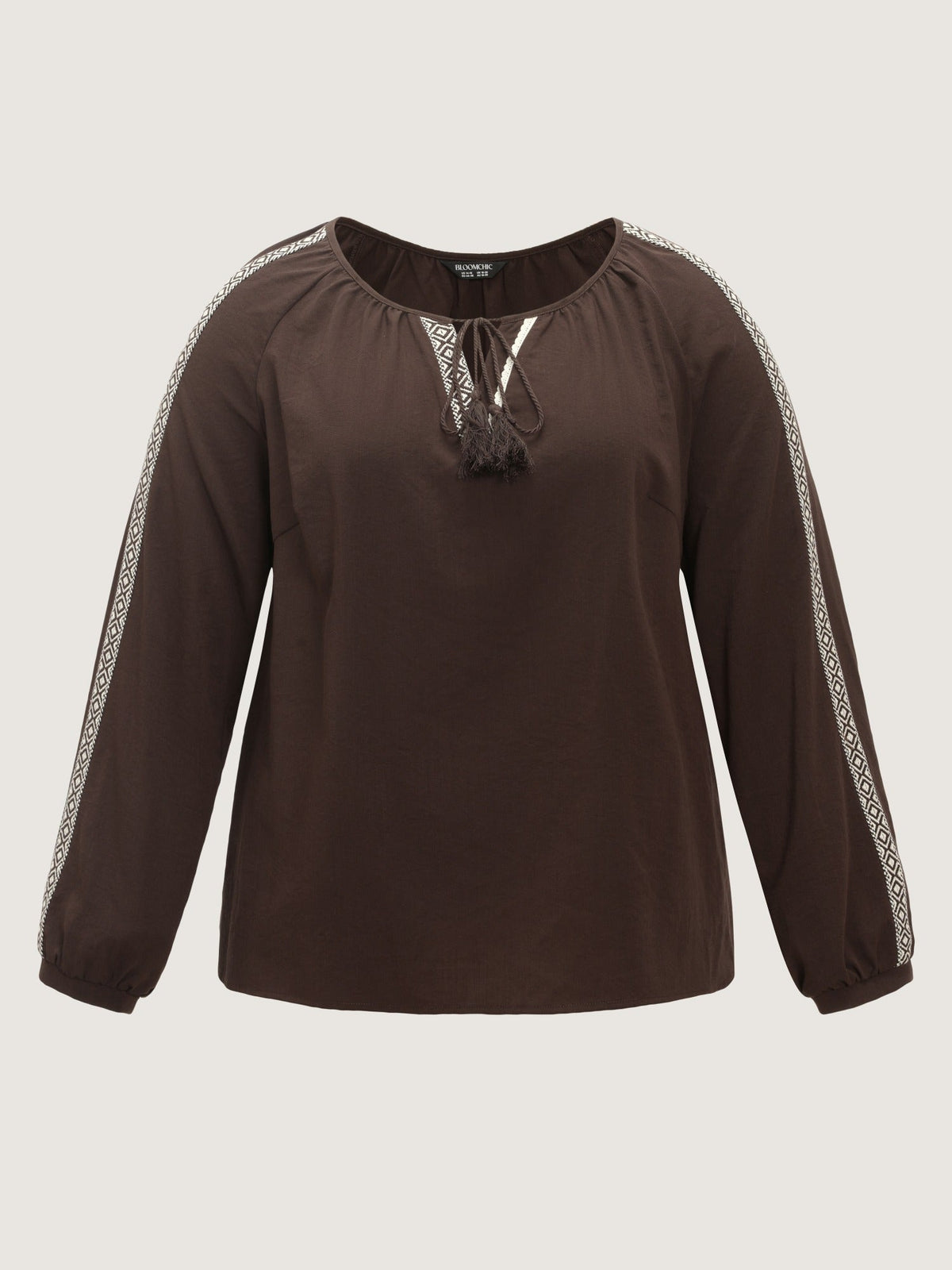 Geometric Tape Tassel Tie Blouse