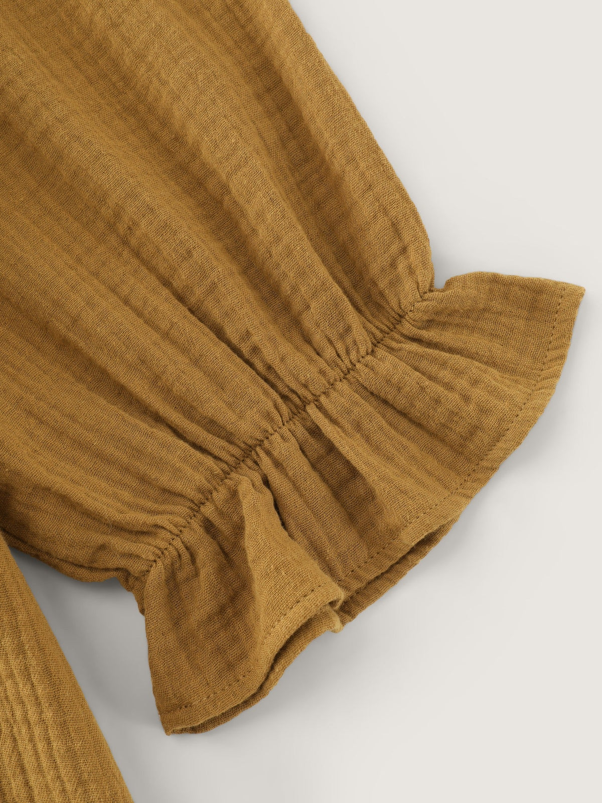 Cotton Textured Shirred Waist Ruffle Midi Dress