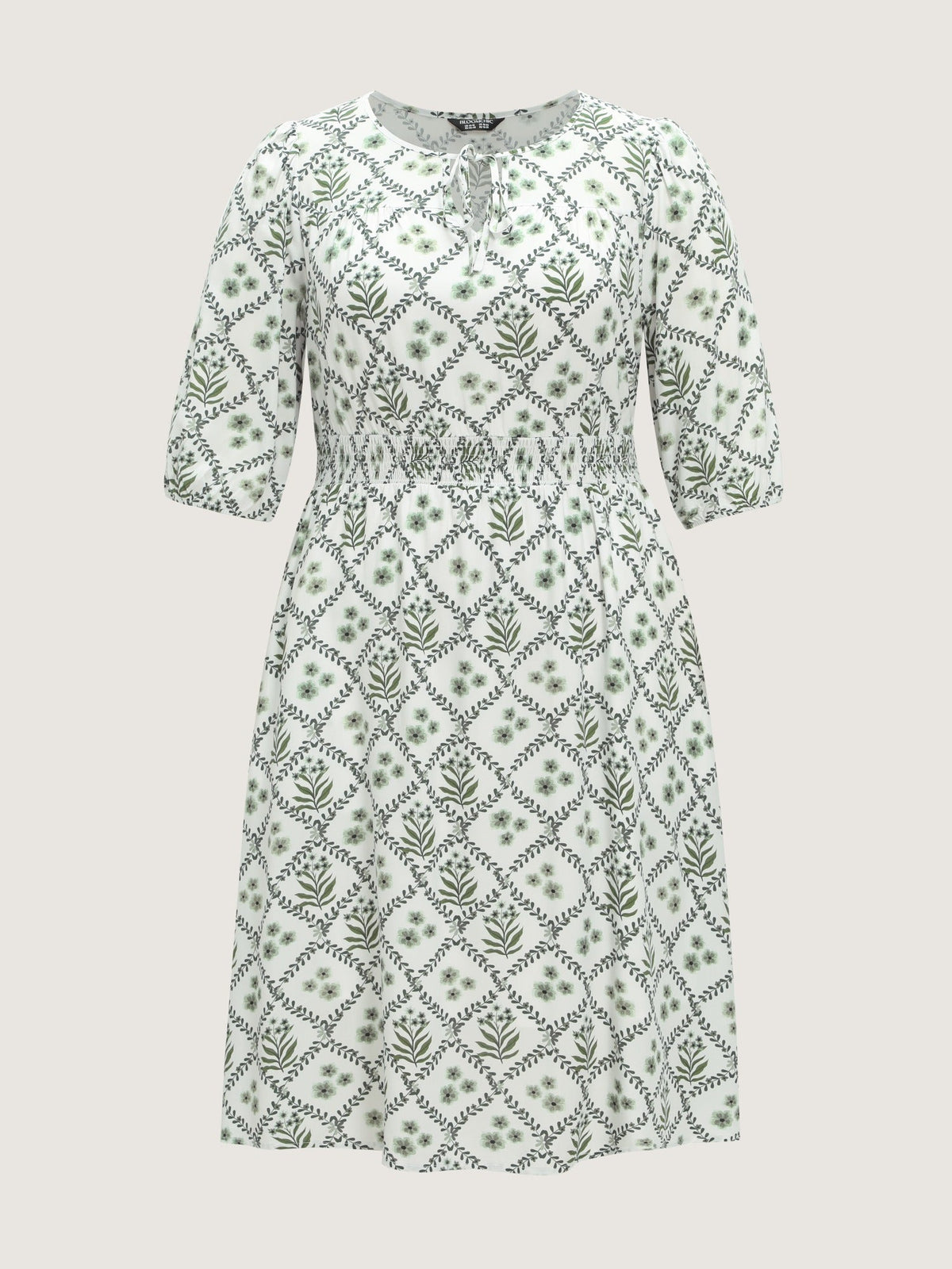 Supersoft Floral Print Tie Neck Shirred Waist Midi Dress