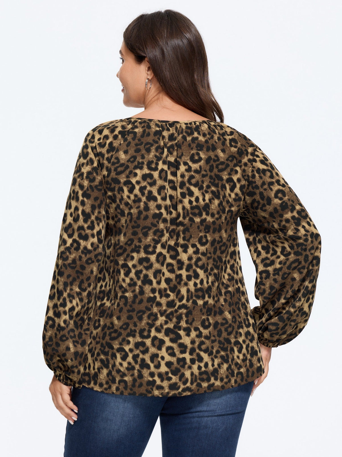 Leopard Print Round Neck Button‑Front Blouse