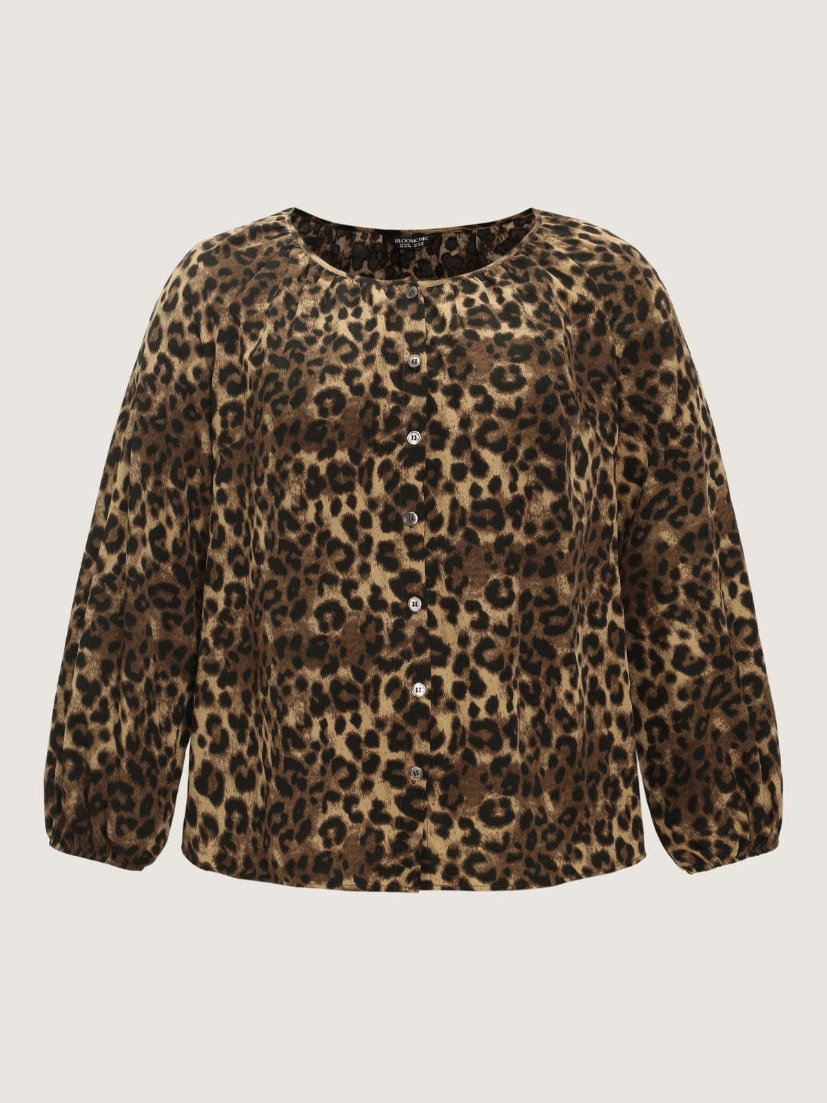 Leopard Print Round Neck Button‑Front Blouse