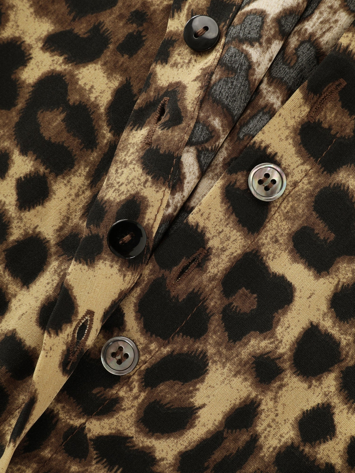 Leopard Print Round Neck Button‑Front Blouse