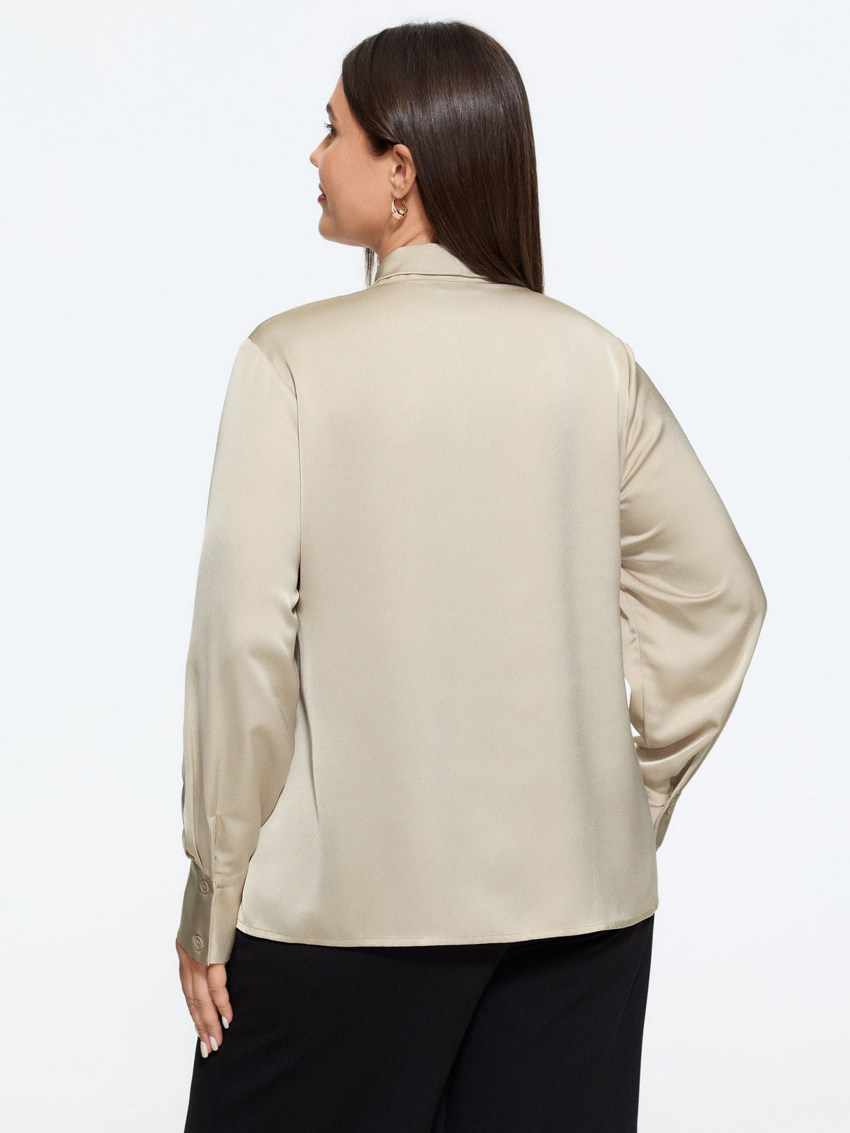 Satin Tie Neck Long Sleeve Blouse