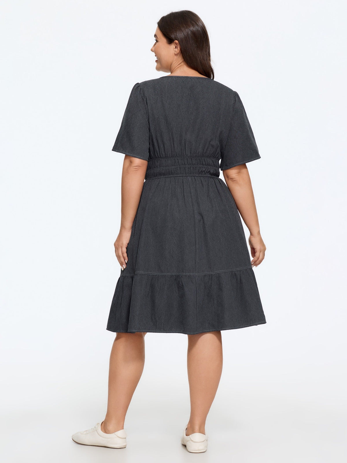 Supersoft Shirred Waist Floral Print Hem Mini Dress