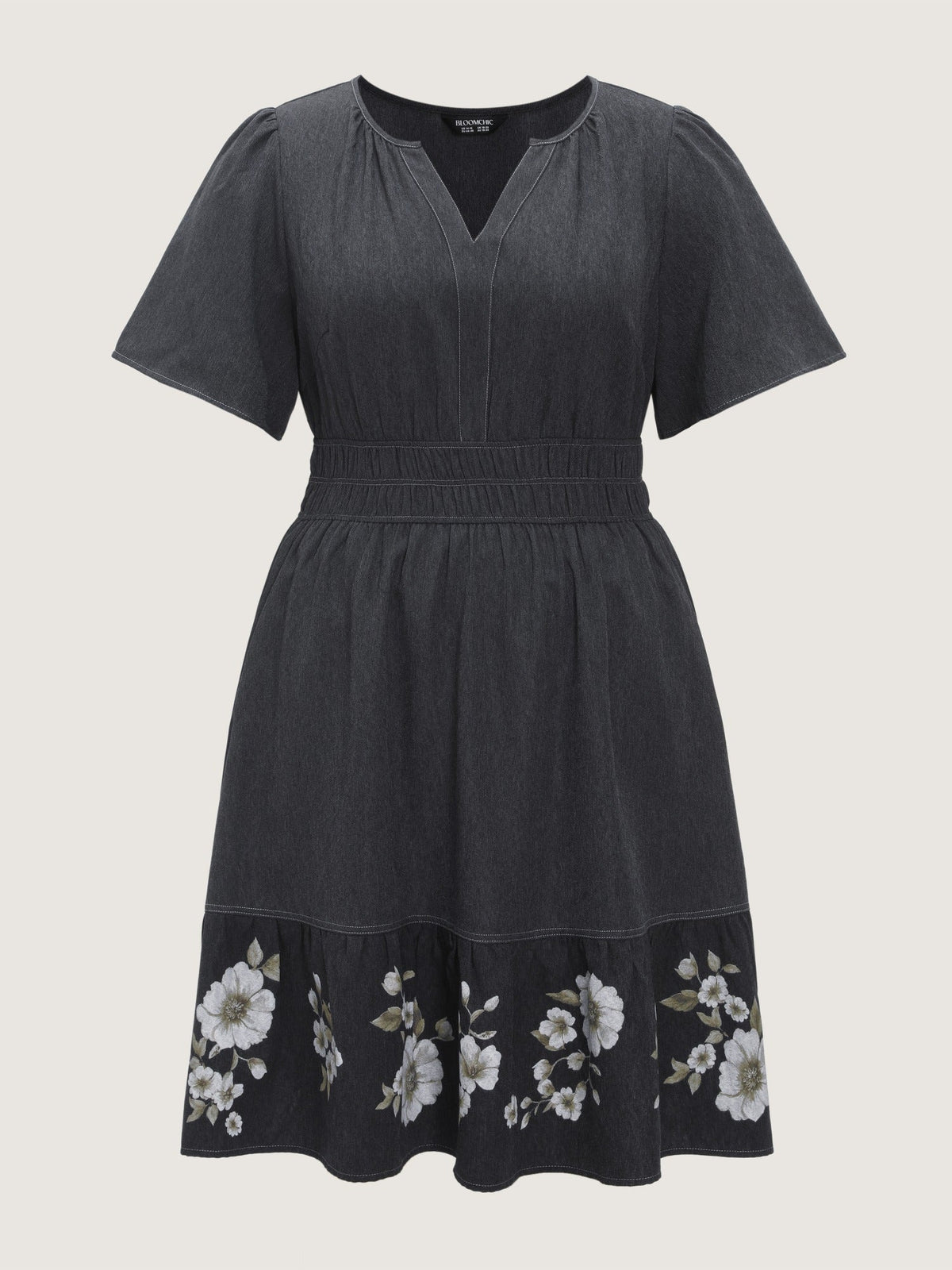 Supersoft Shirred Waist Floral Print Hem Mini Dress