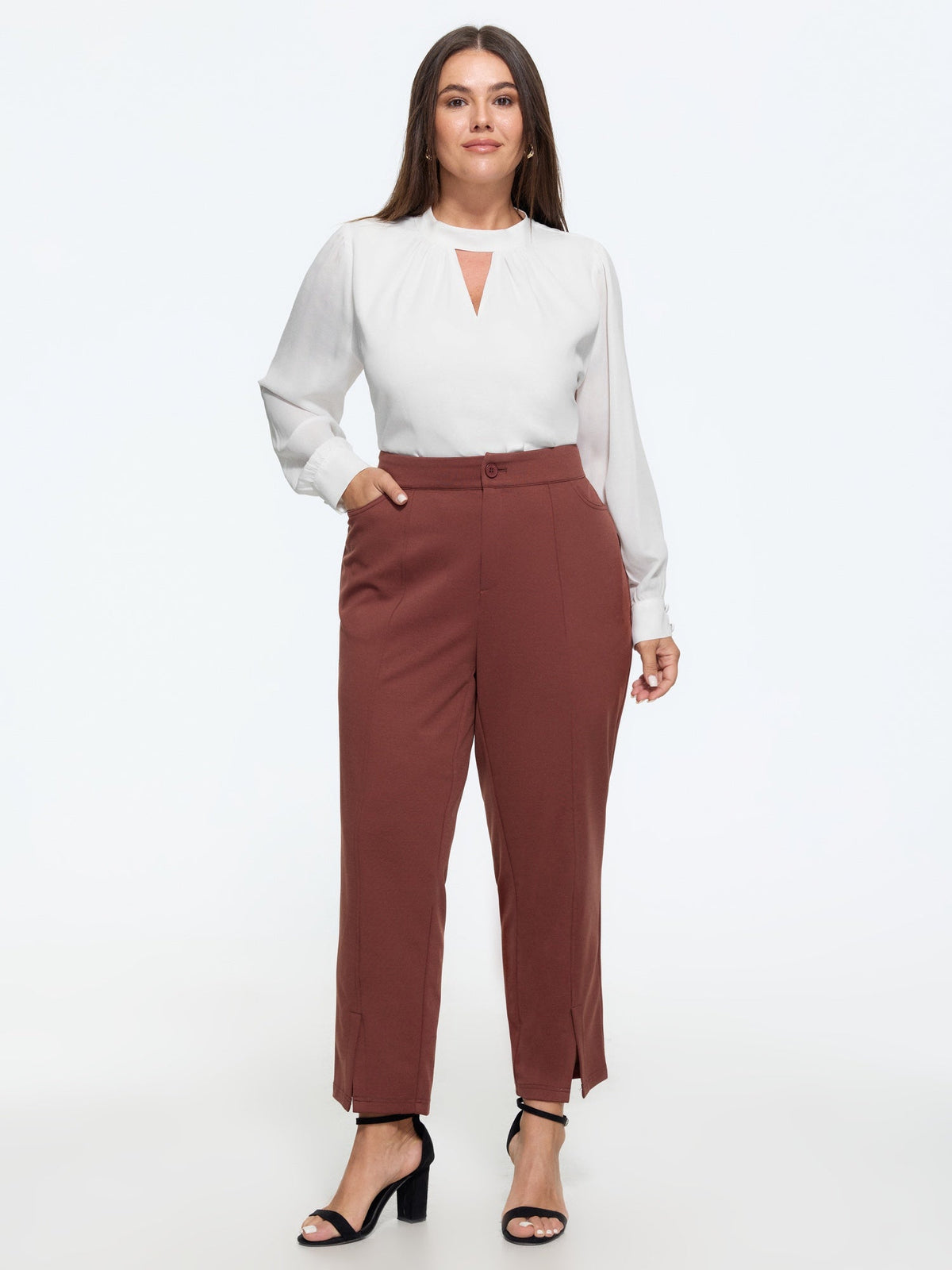 Solid Cut Out Neck Blouse