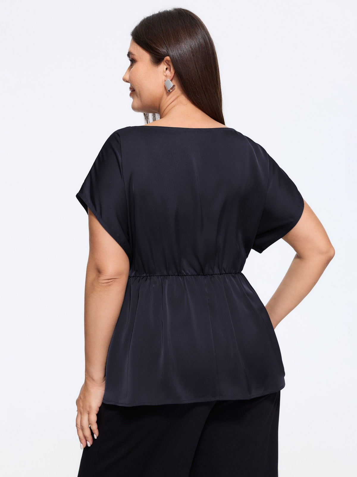 Boat Neck Side Twist Satin Blouse