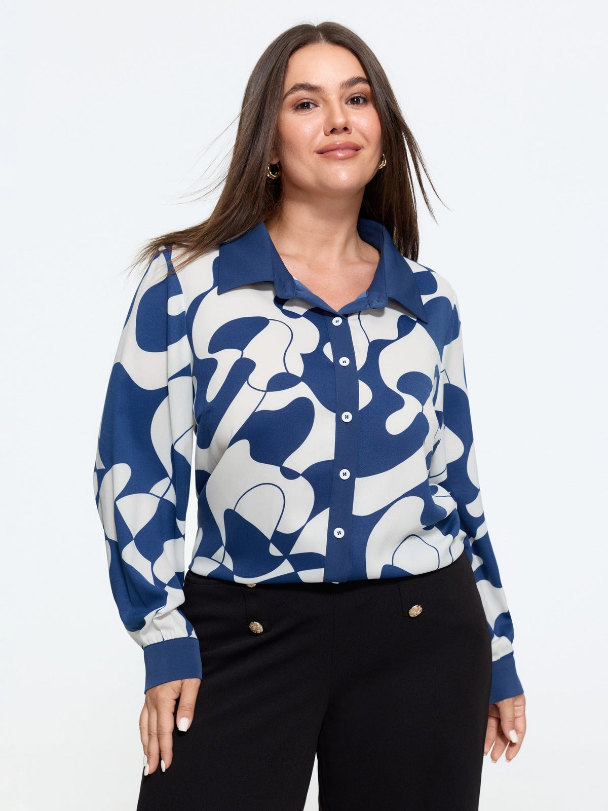 Geometric Abstract Print Loose Fit Blouse