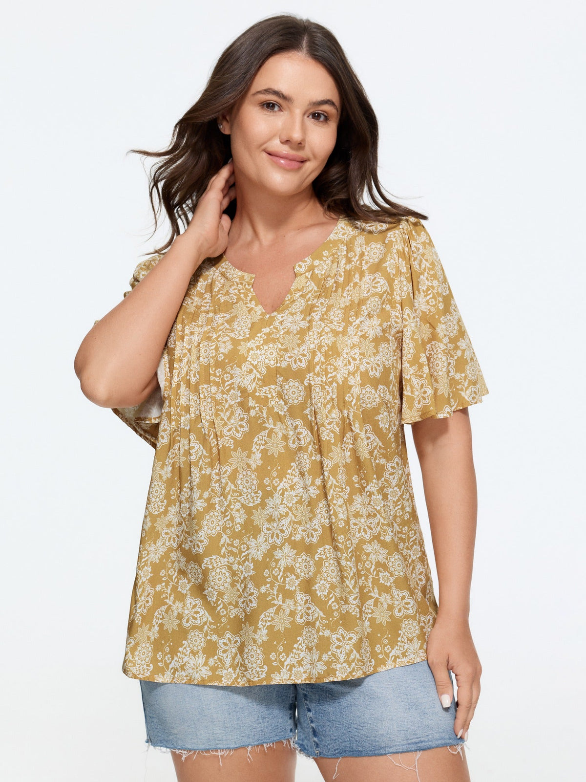 Supersoft Floral Print Front Pleated Blouse