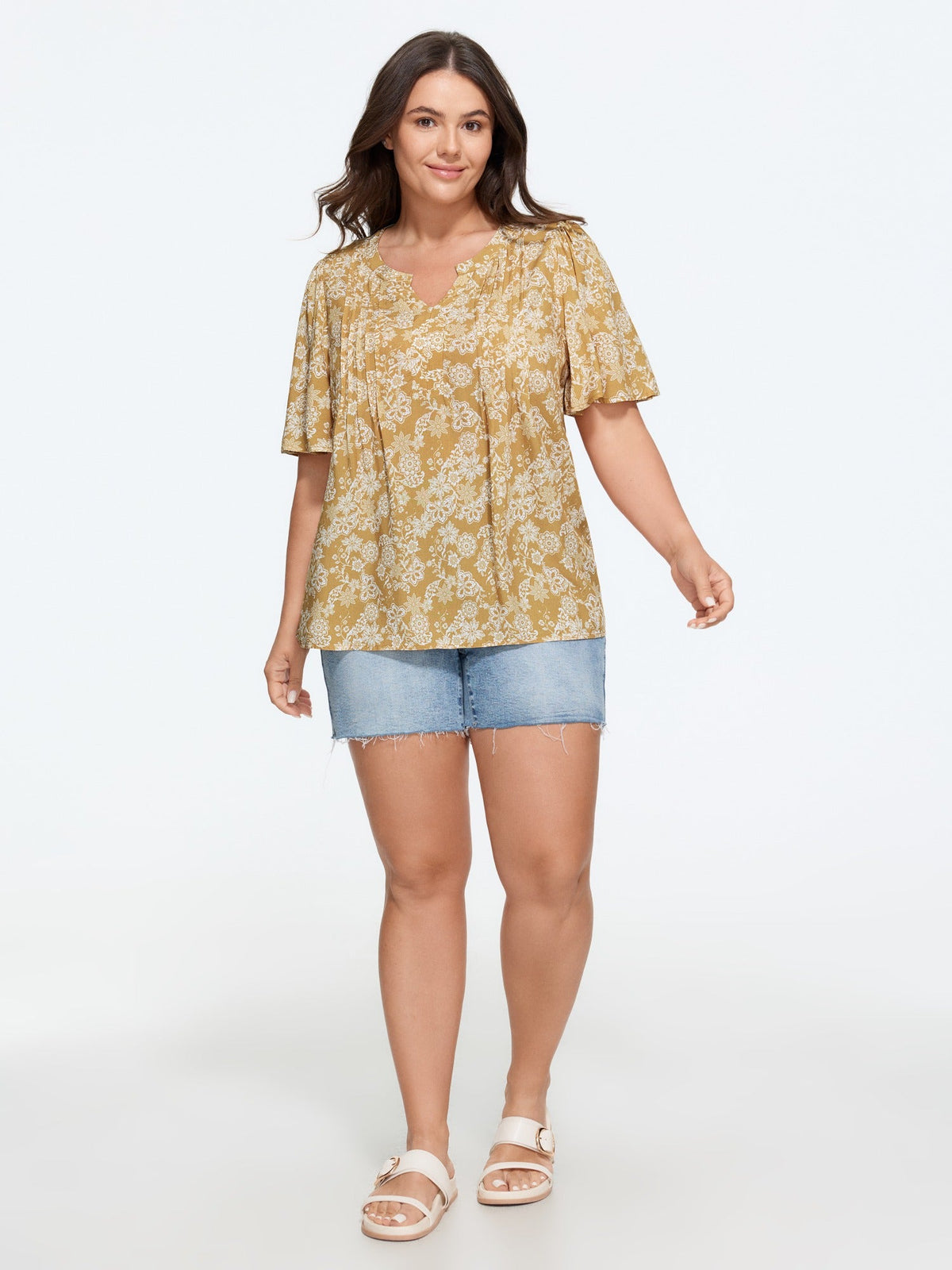Supersoft Floral Print Front Pleated Blouse