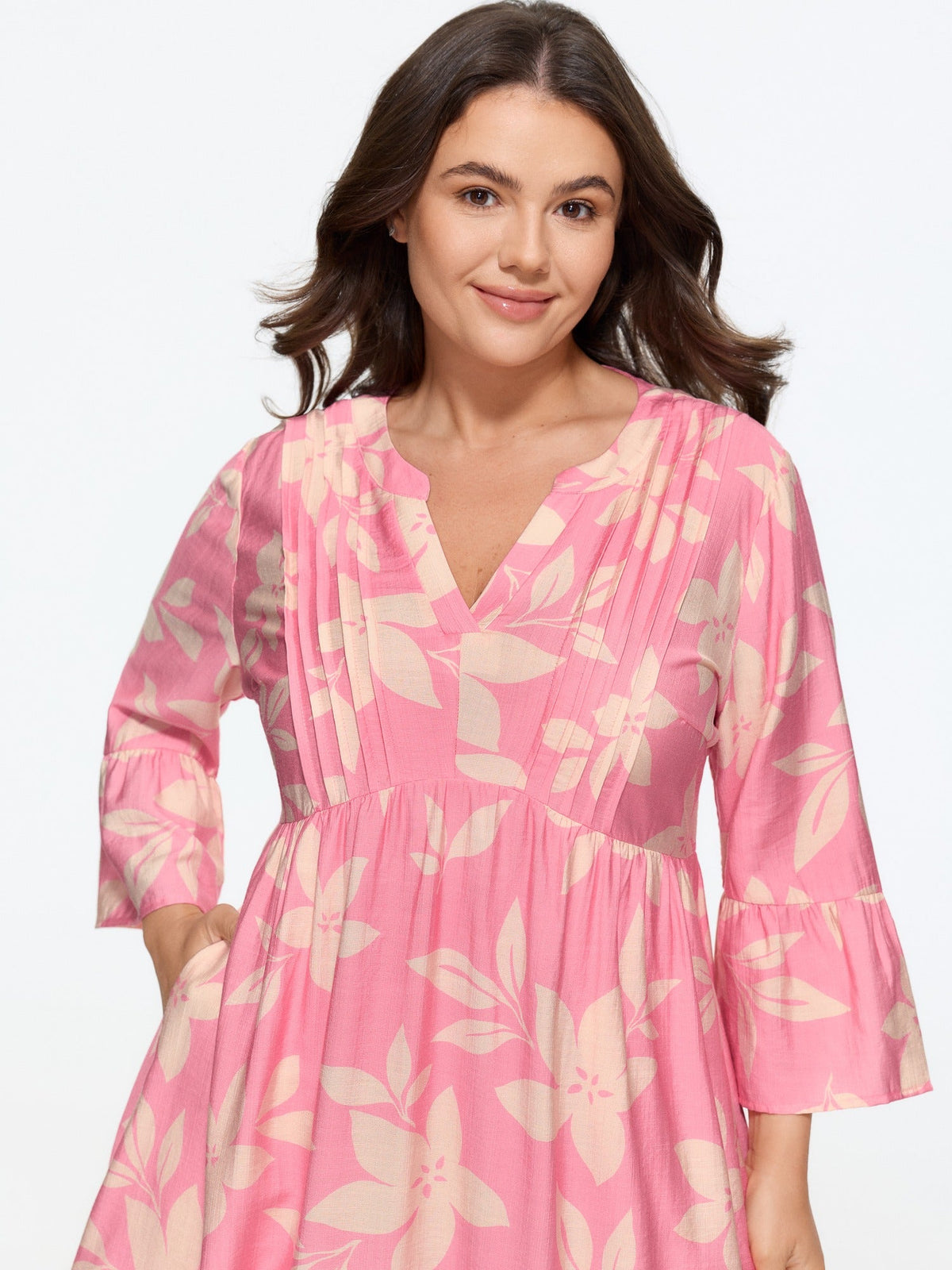 Supersoft Floral Print Front Pleated Mini Dress