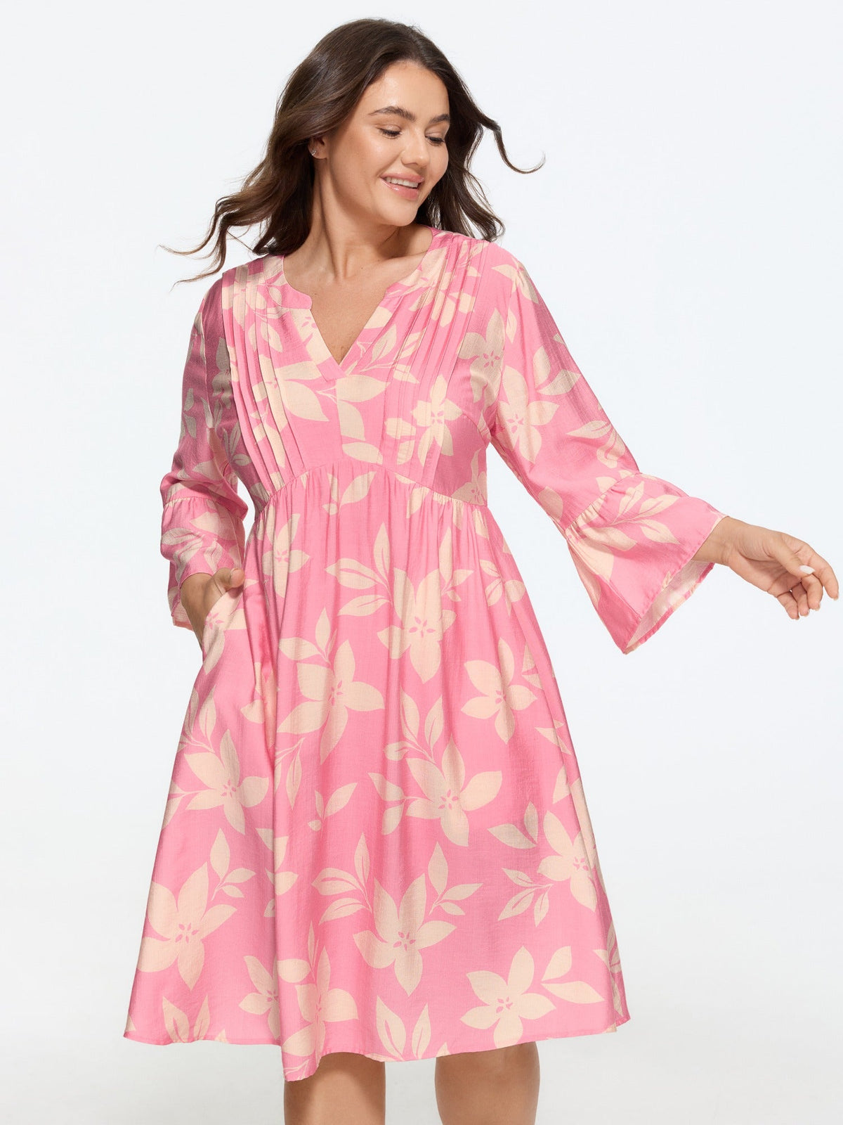 Supersoft Floral Print Front Pleated Mini Dress