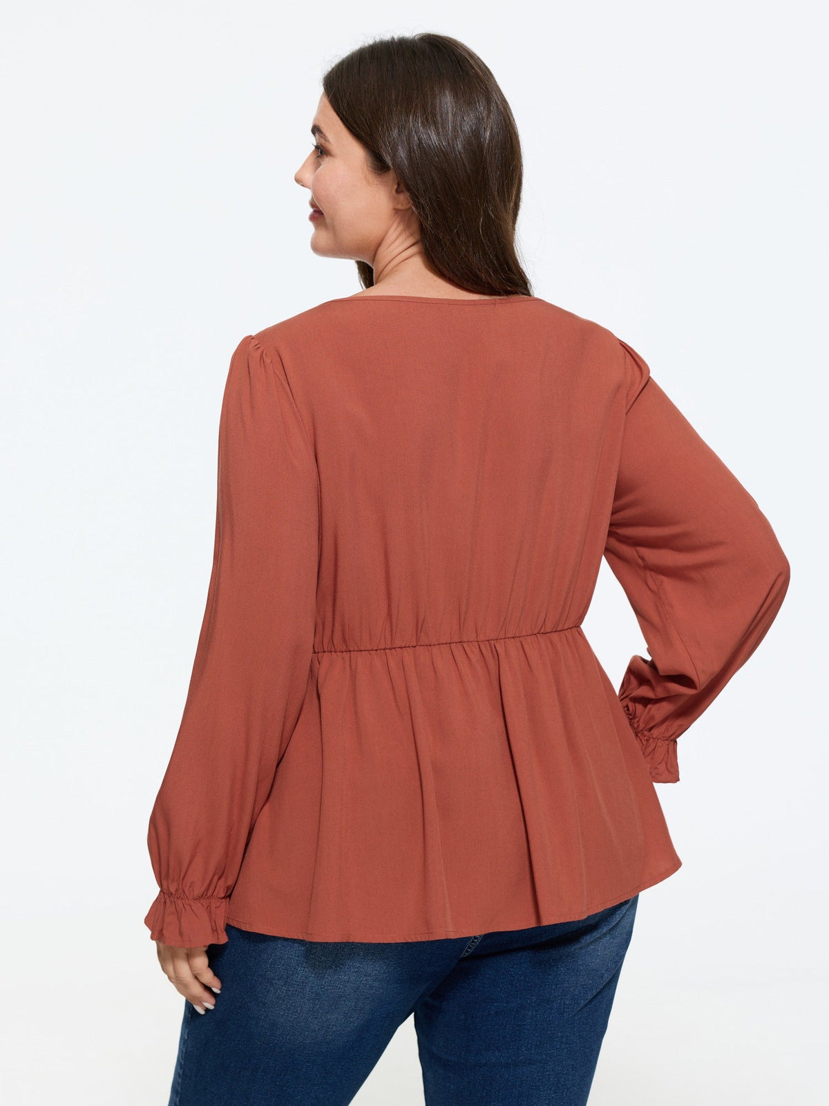 Supersoft Lace Trim V‑Neck Peplum Blouse