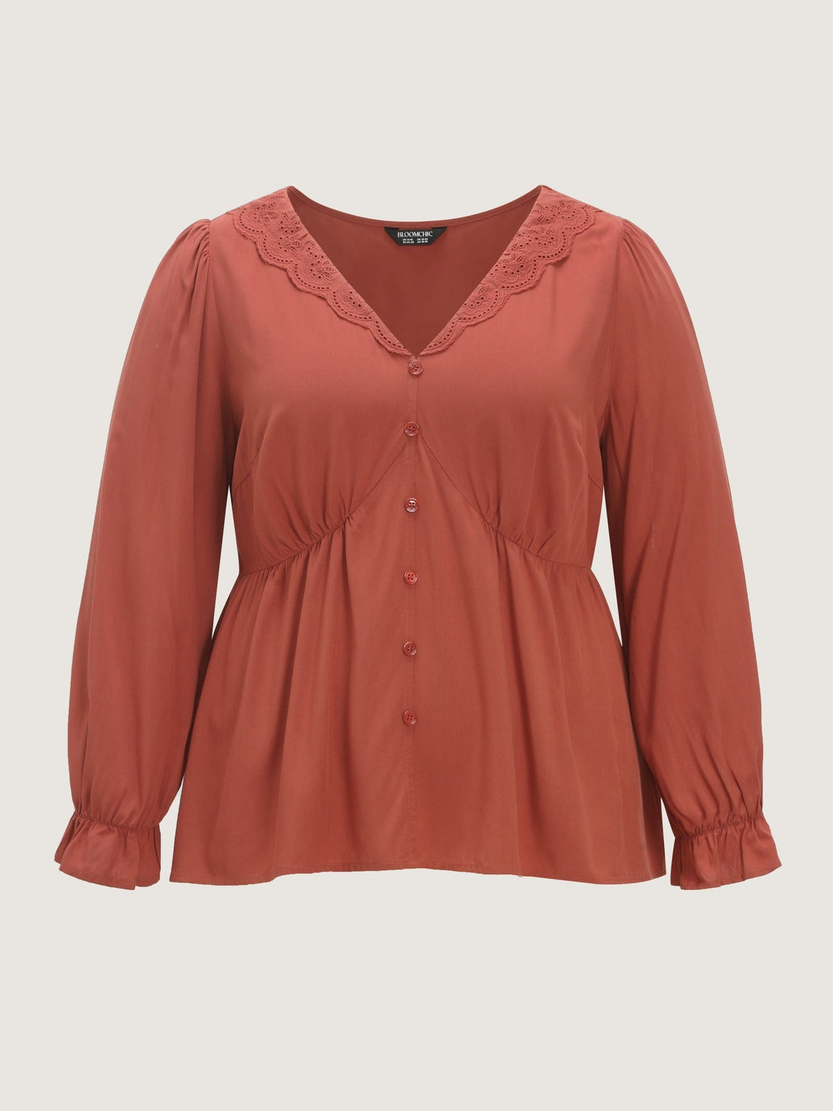 Supersoft Lace Trim V‑Neck Peplum Blouse