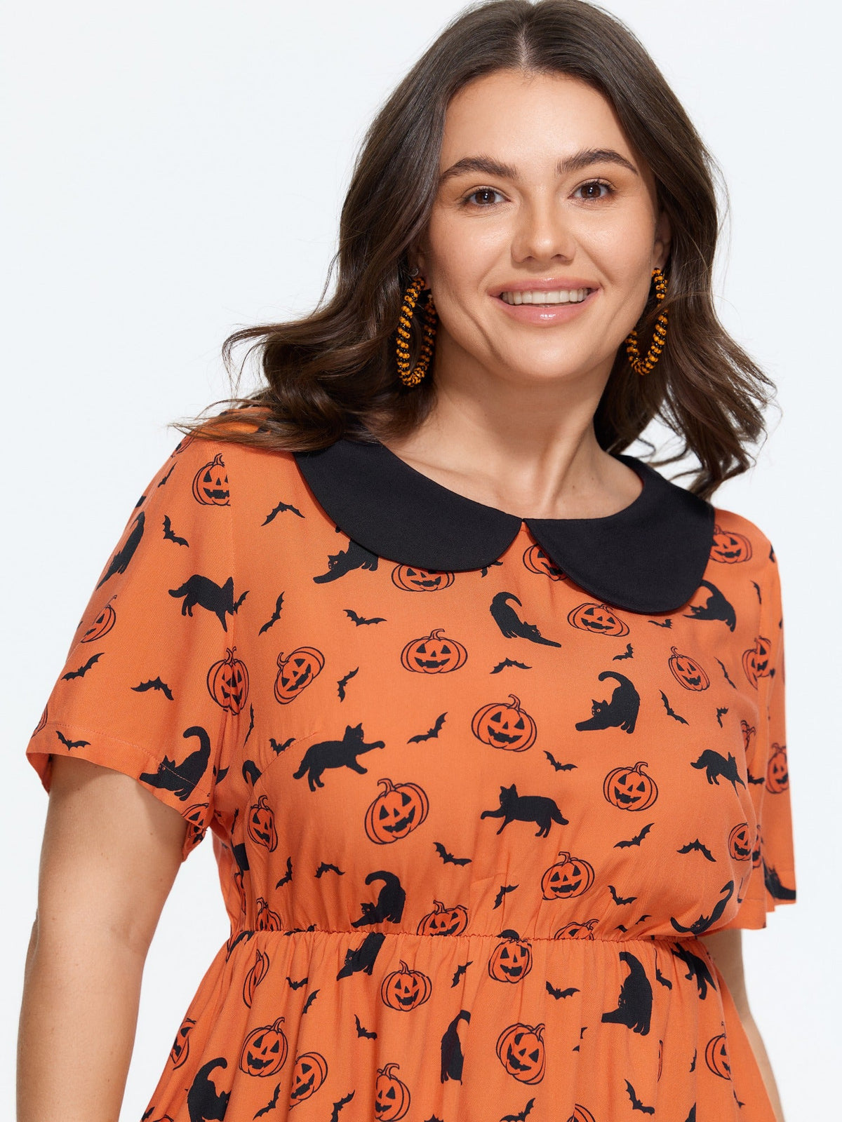 Halloween Pumpkin Bat Cat Print Peplum Blouse