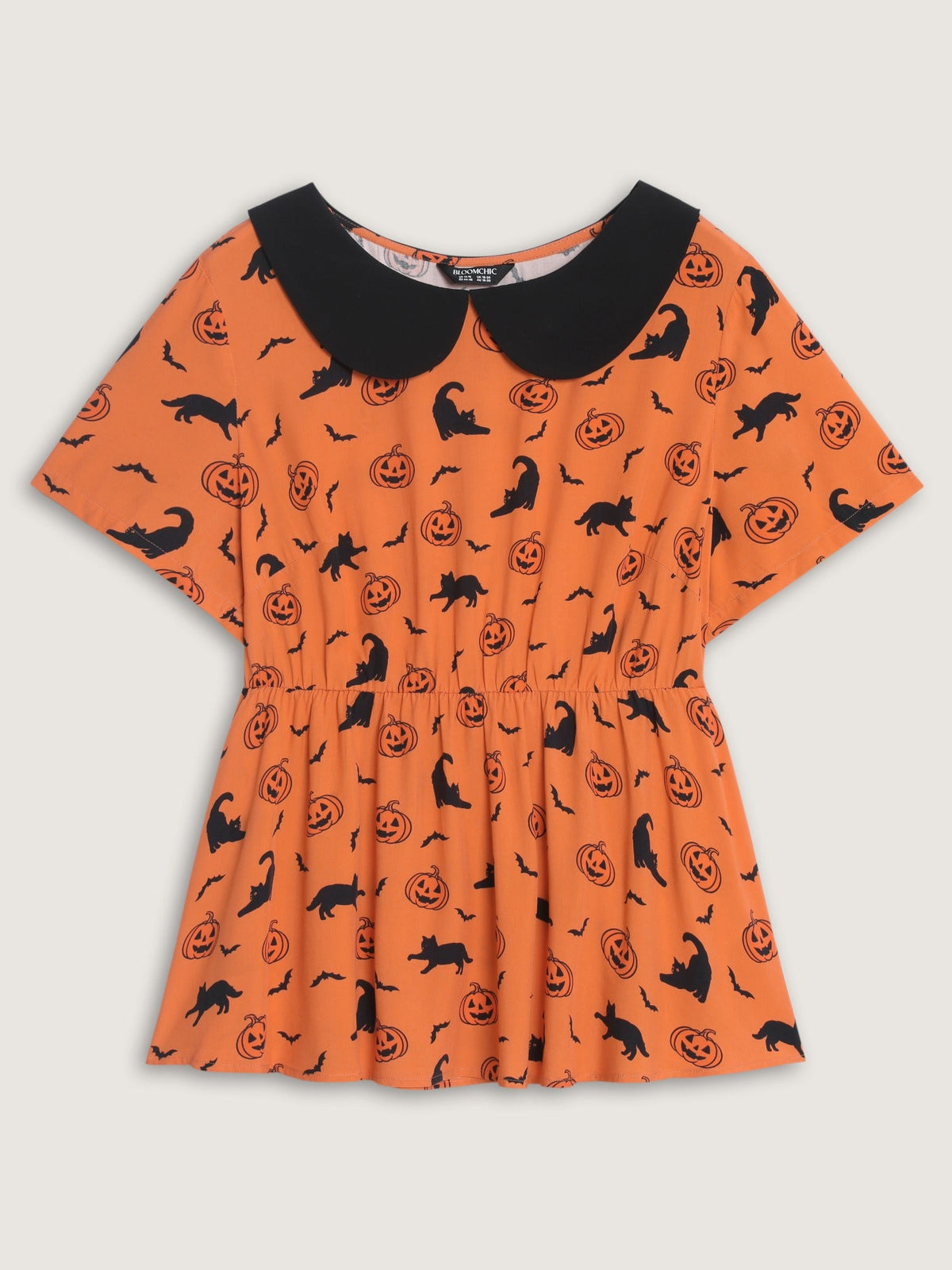 Halloween Pumpkin Bat Cat Print Peplum Blouse