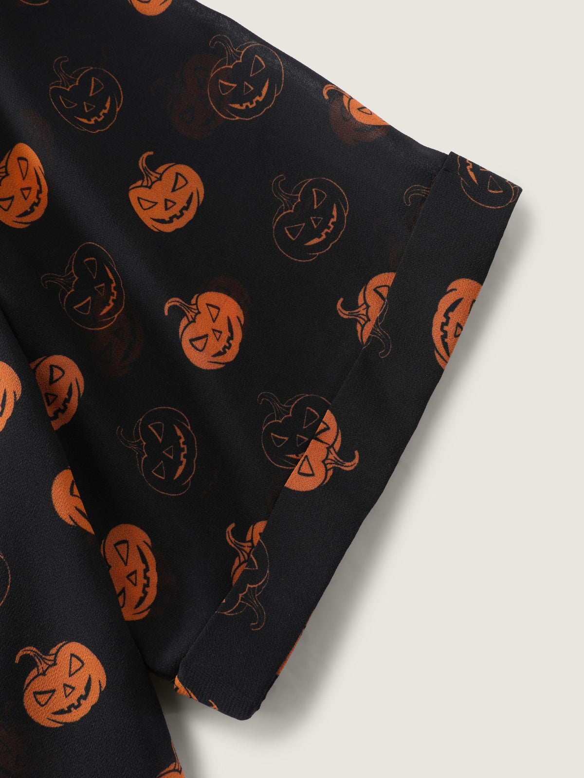 Pumpkin Jack‑o‑Lantern Print Button‑Front Blouse