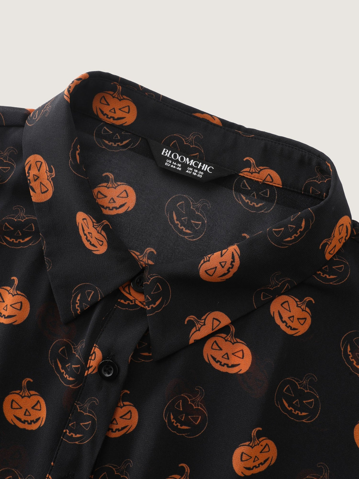 Pumpkin Jack‑o‑Lantern Print Button‑Front Blouse