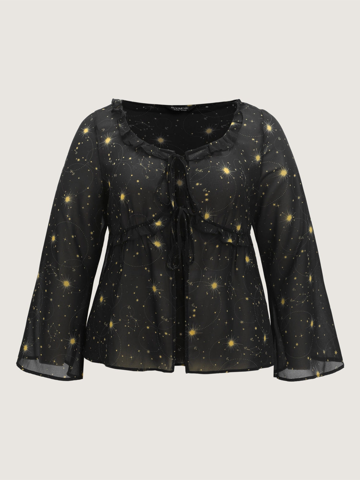Star Constellation Print Sheer Chiffon Blouse