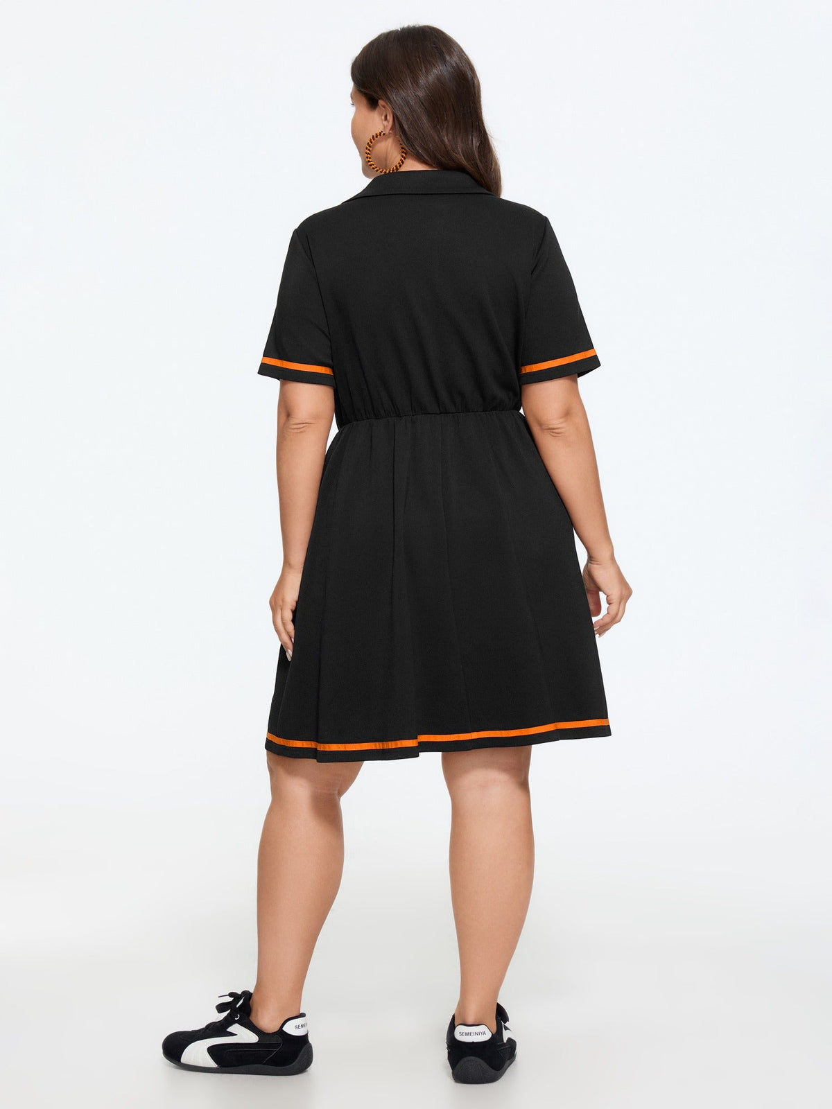 Pumpkin Embroidery Contrast Trim Half Zip Mini Dress