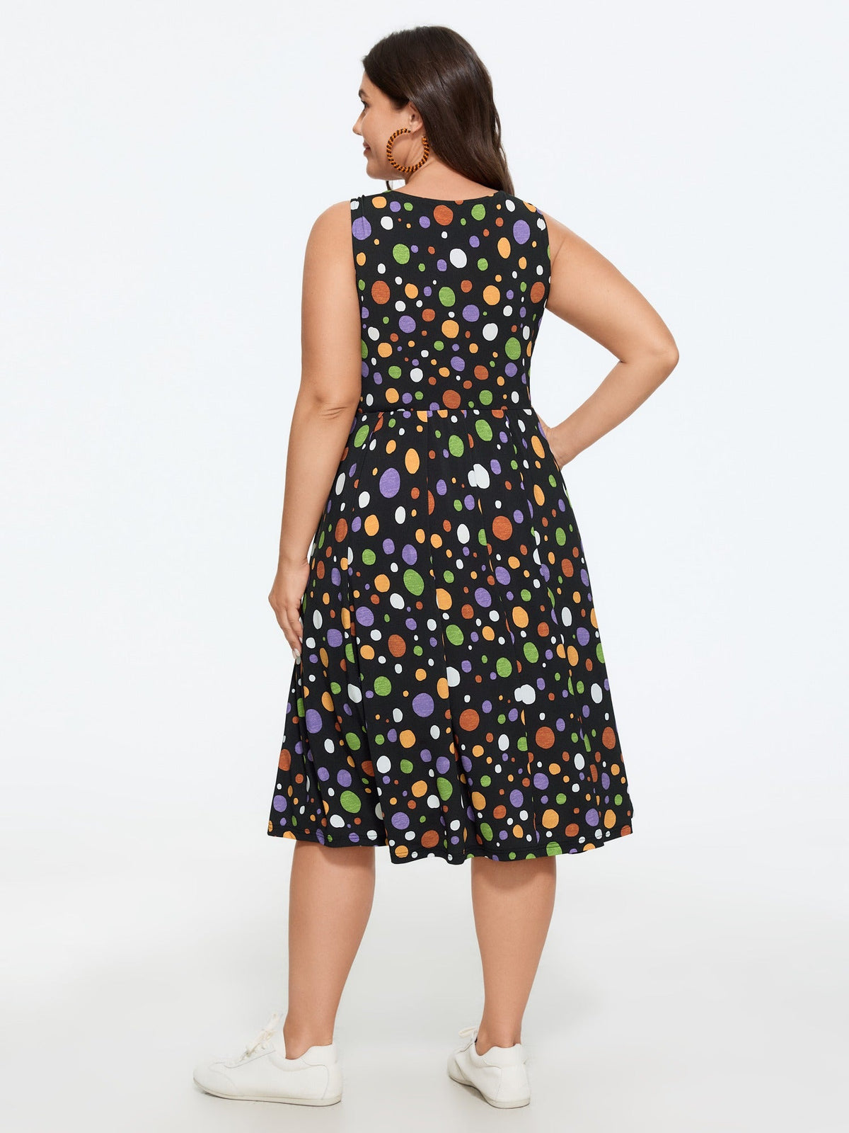Retro Colorful Polka Dot Sleeveless Midi Dress