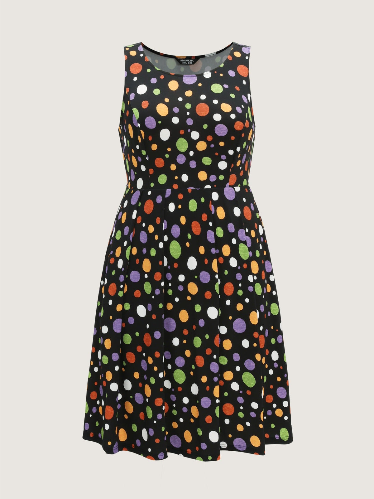 Retro Colorful Polka Dot Sleeveless Midi Dress