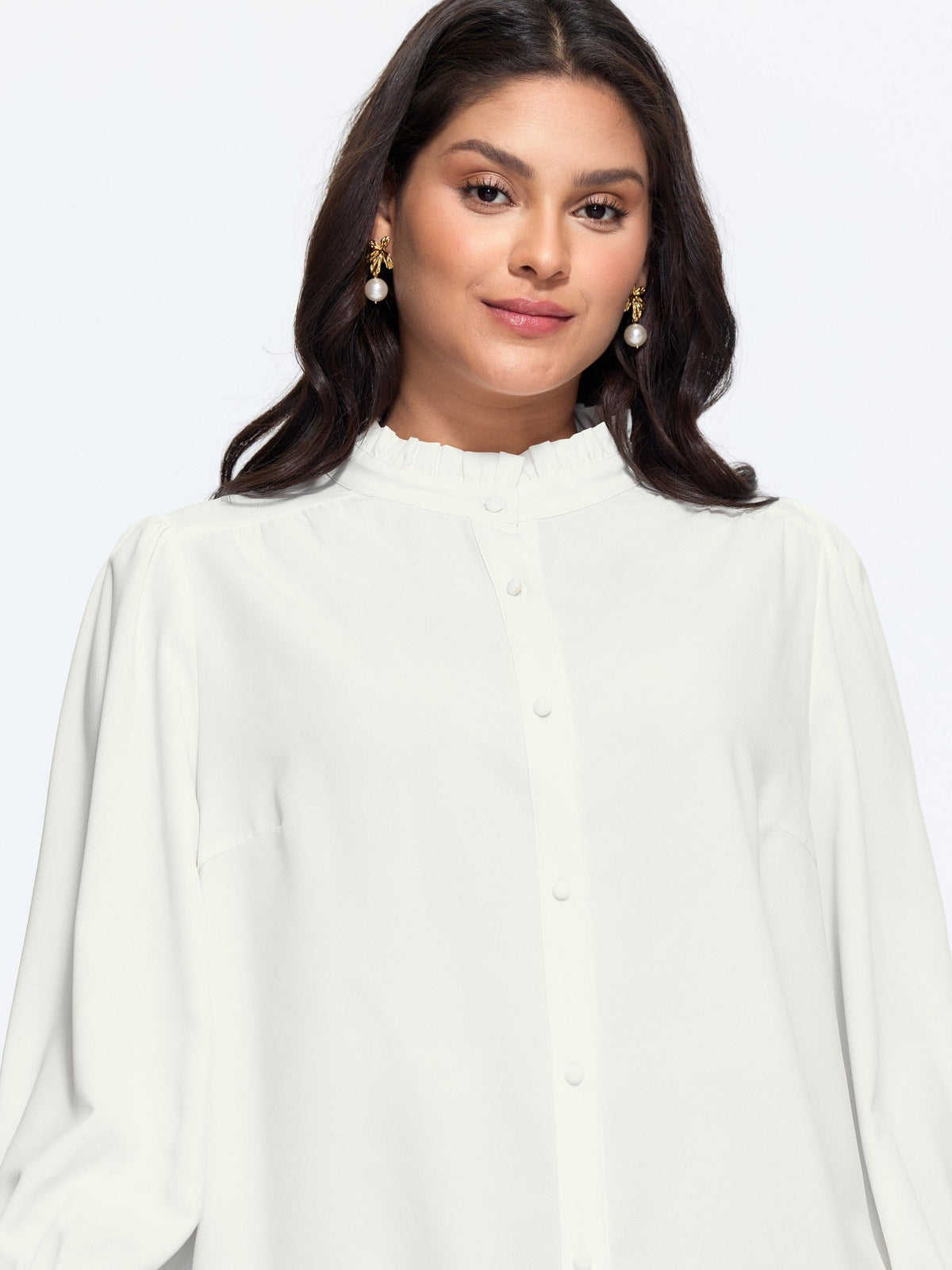 Solid Ruffled Mock Neck Blouse