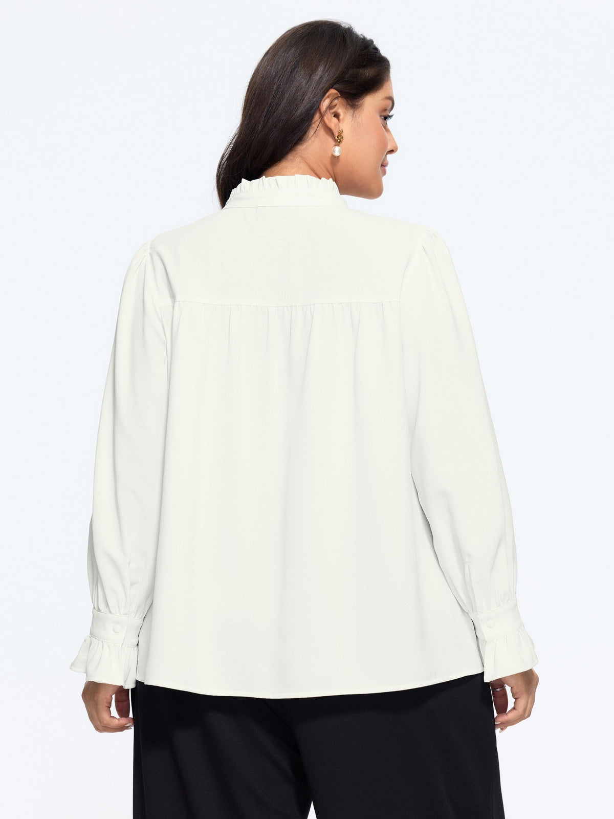 Solid Ruffled Mock Neck Blouse