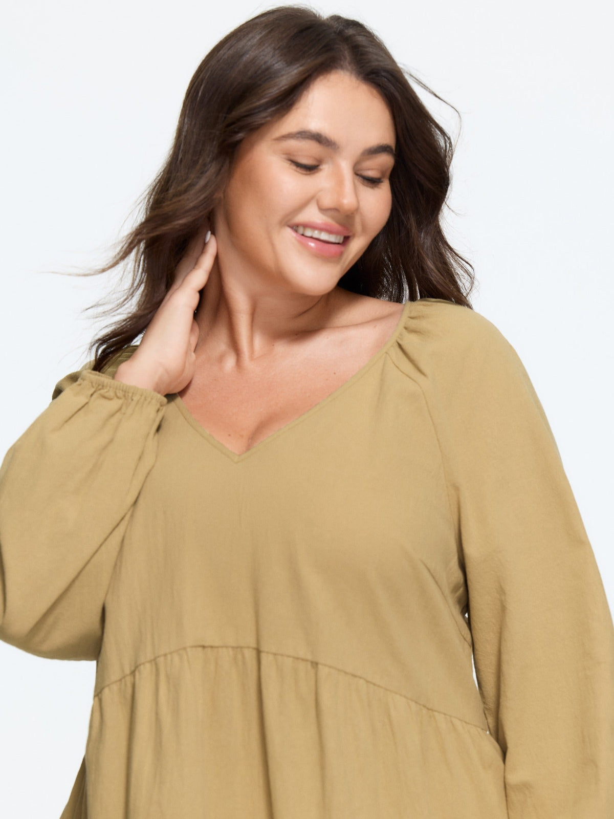 Cotton Textured V‑Neck Tiered Mini Dress