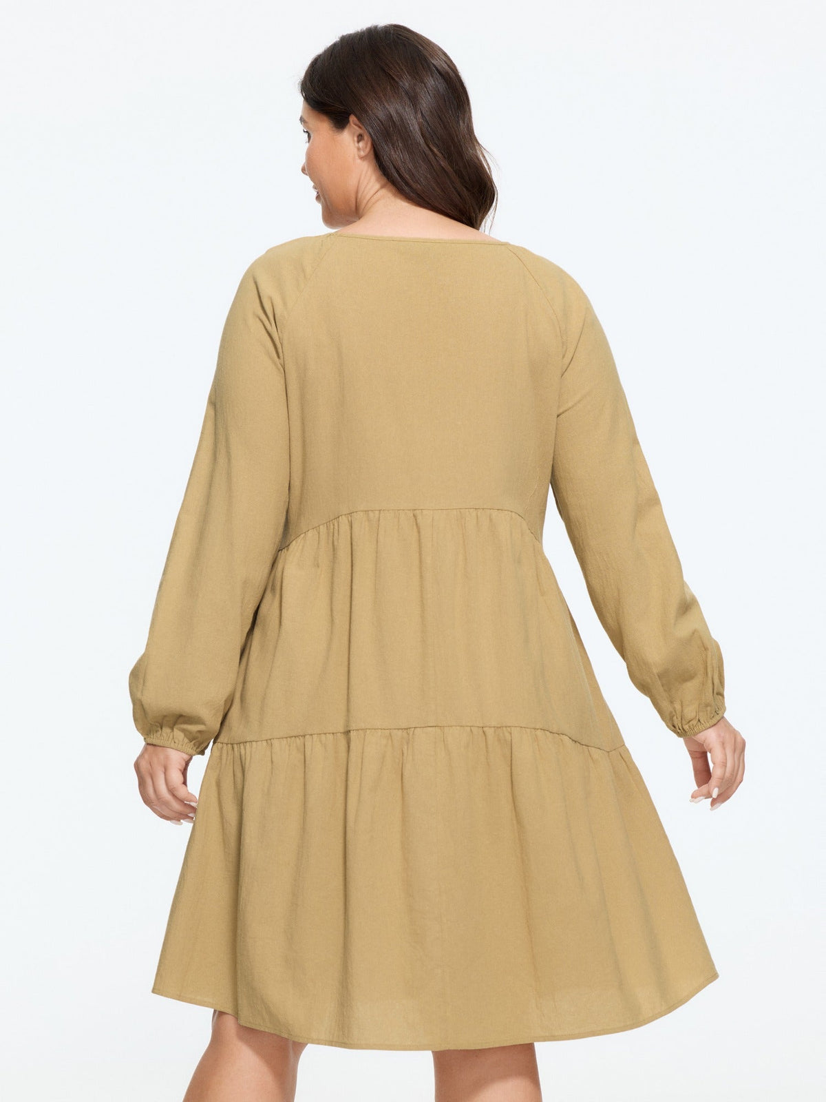 Cotton Textured V‑Neck Tiered Mini Dress