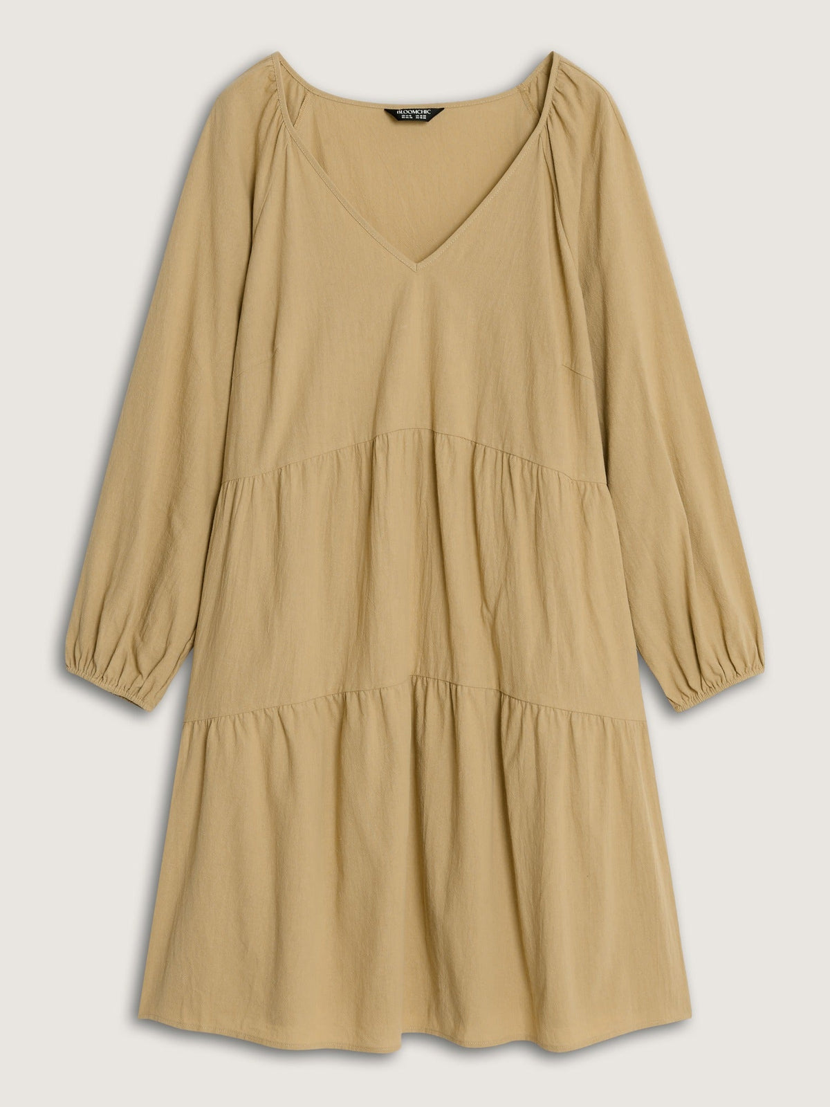 Cotton Textured V‑Neck Tiered Mini Dress