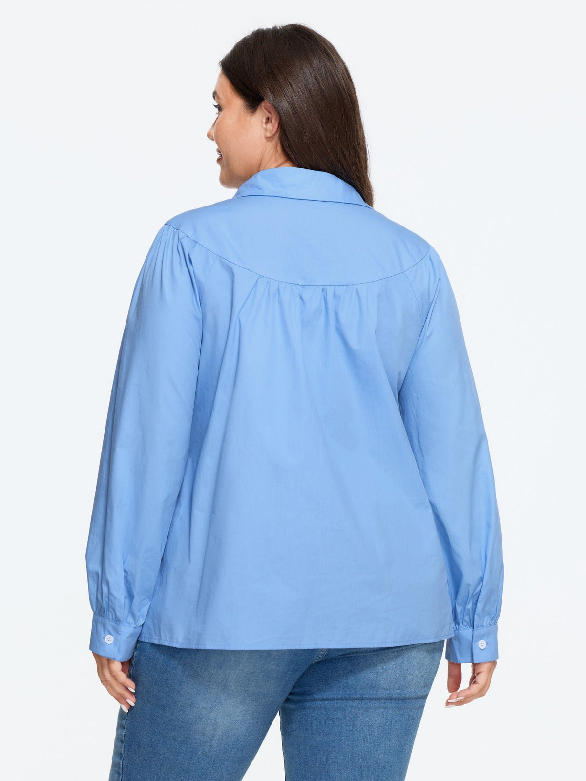 Pleated‑Shoulder Button Down Blouse