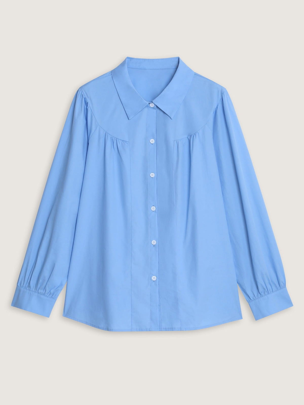 Pleated‑Shoulder Button Down Blouse