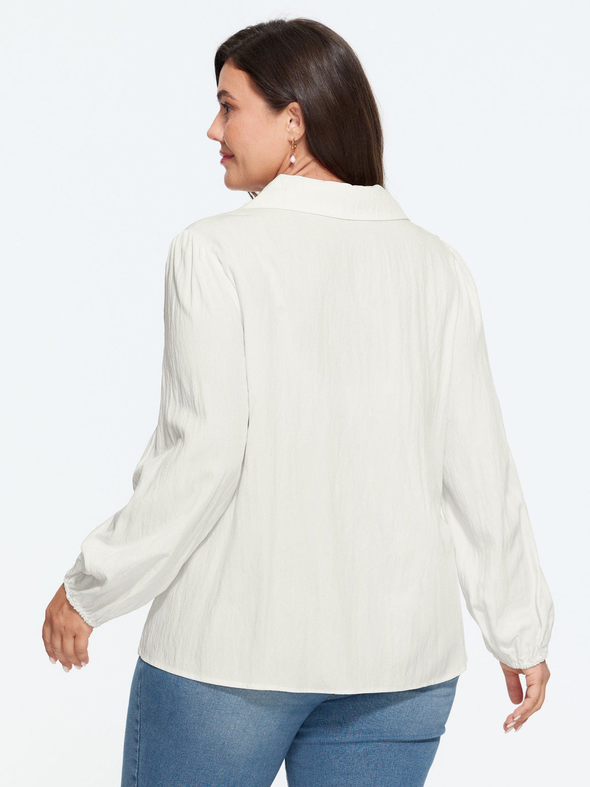 Peter Pan Collar Pleated Button‑Down Blouse