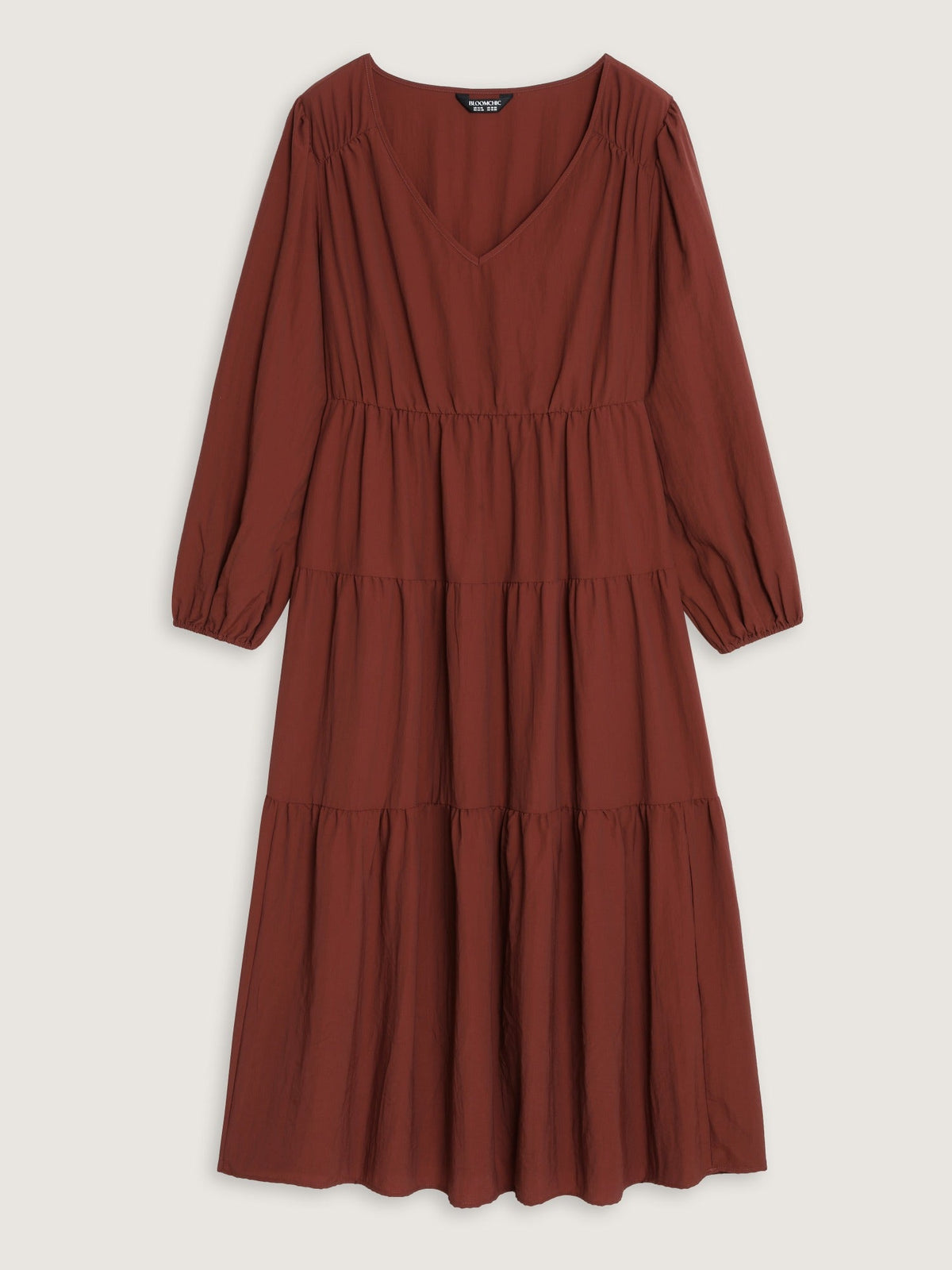 V‑Neck Bubble Long Sleeve Tiered Maxi Dress