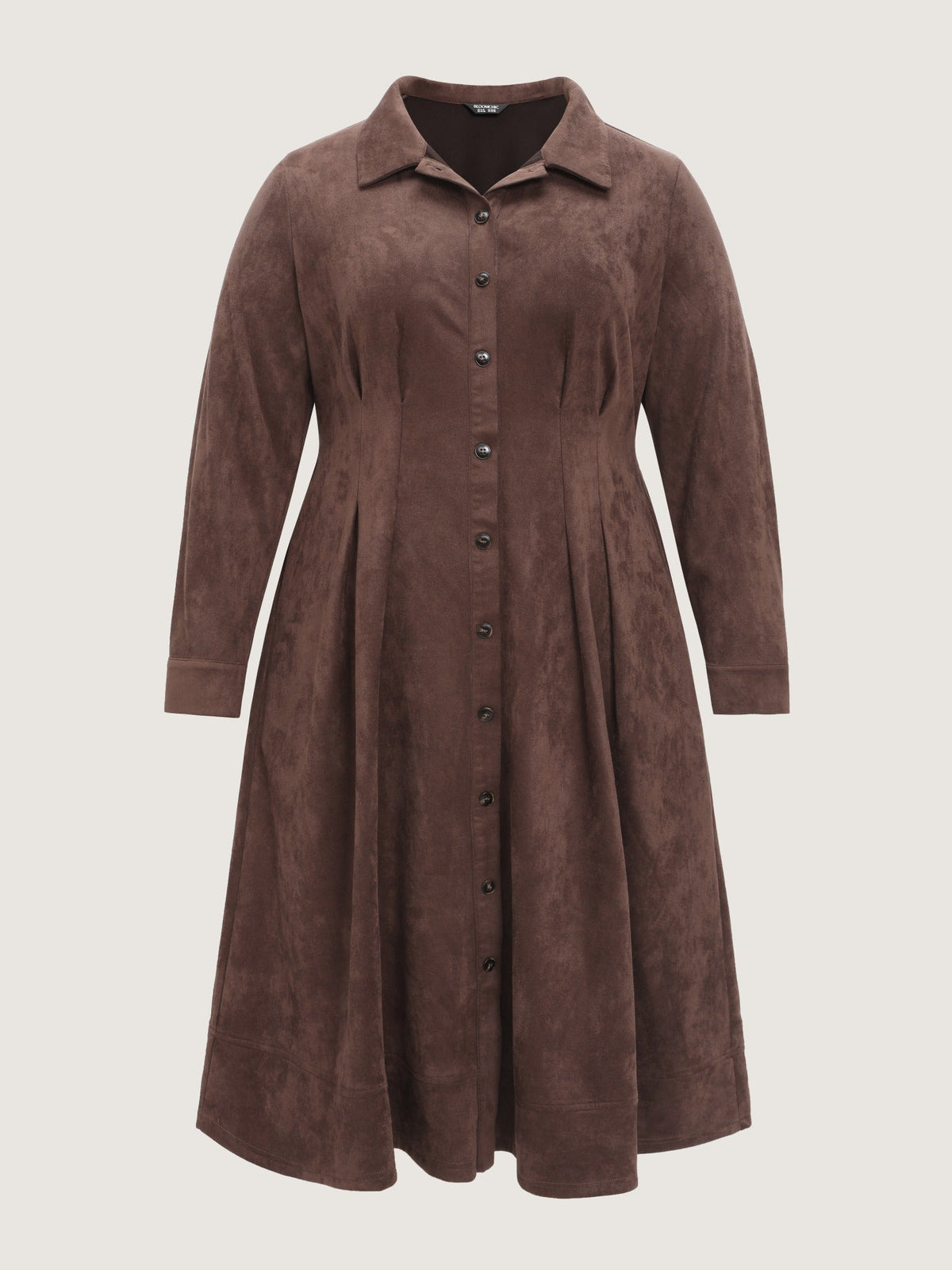 Velvety Texture Button Front Waist Pleated Midi Dress