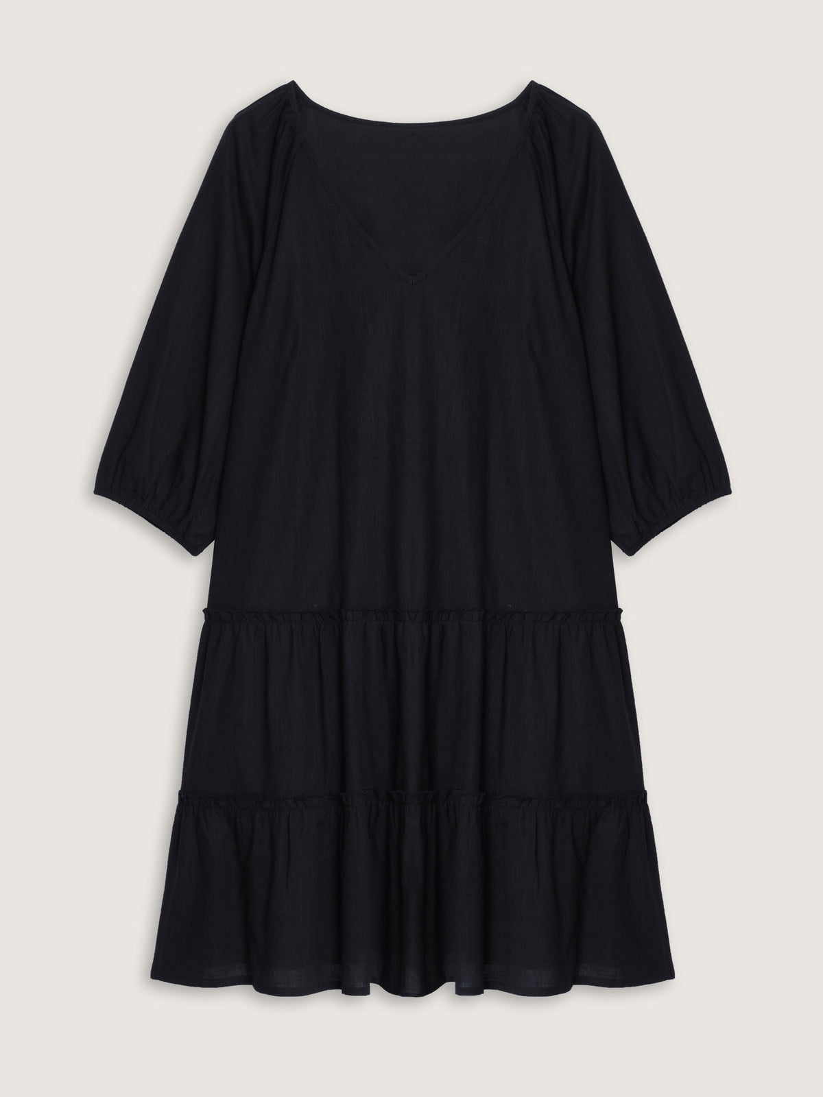 Cotton V‑Neck Tiered Ruffle Mini Dress