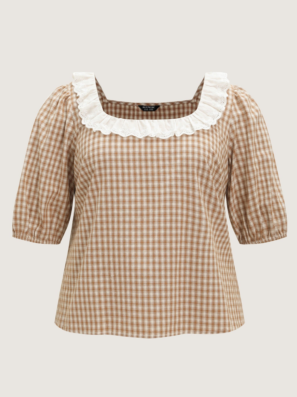 Cotton Square Neck Lace Ruffle Patchwork Blouse