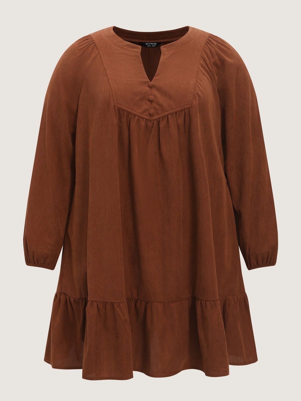 Corduroy Long Sleeve Ruffle Hem Mini Dress
